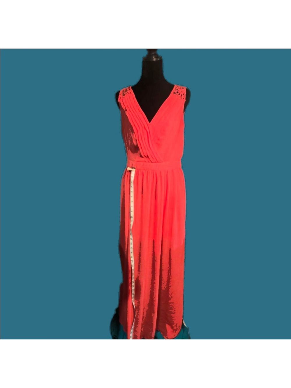 Coral Maxi Dress with Eyelet Detail, S